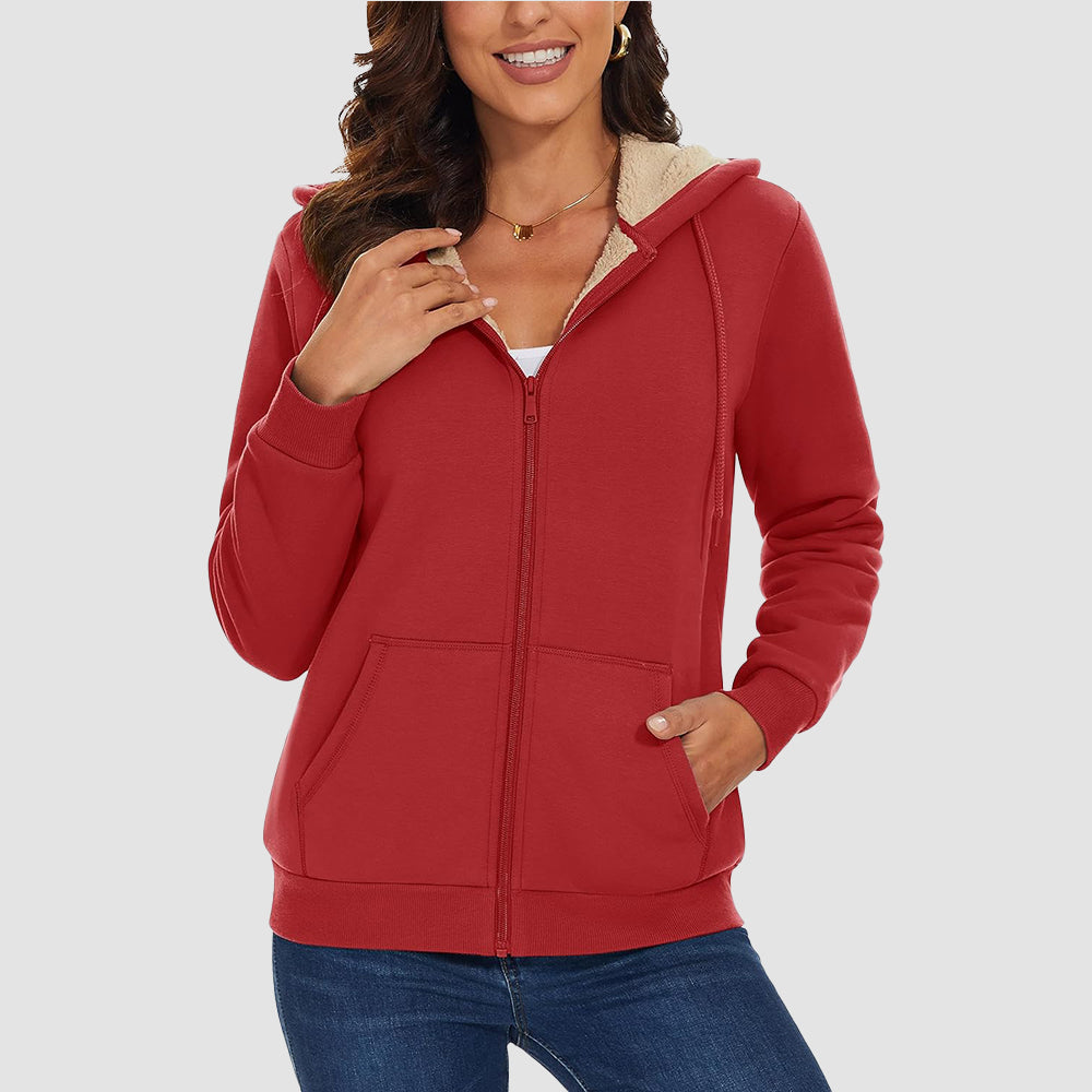 Women's Zip-Up Sherpa Lined Fleece Hoodie Jacket