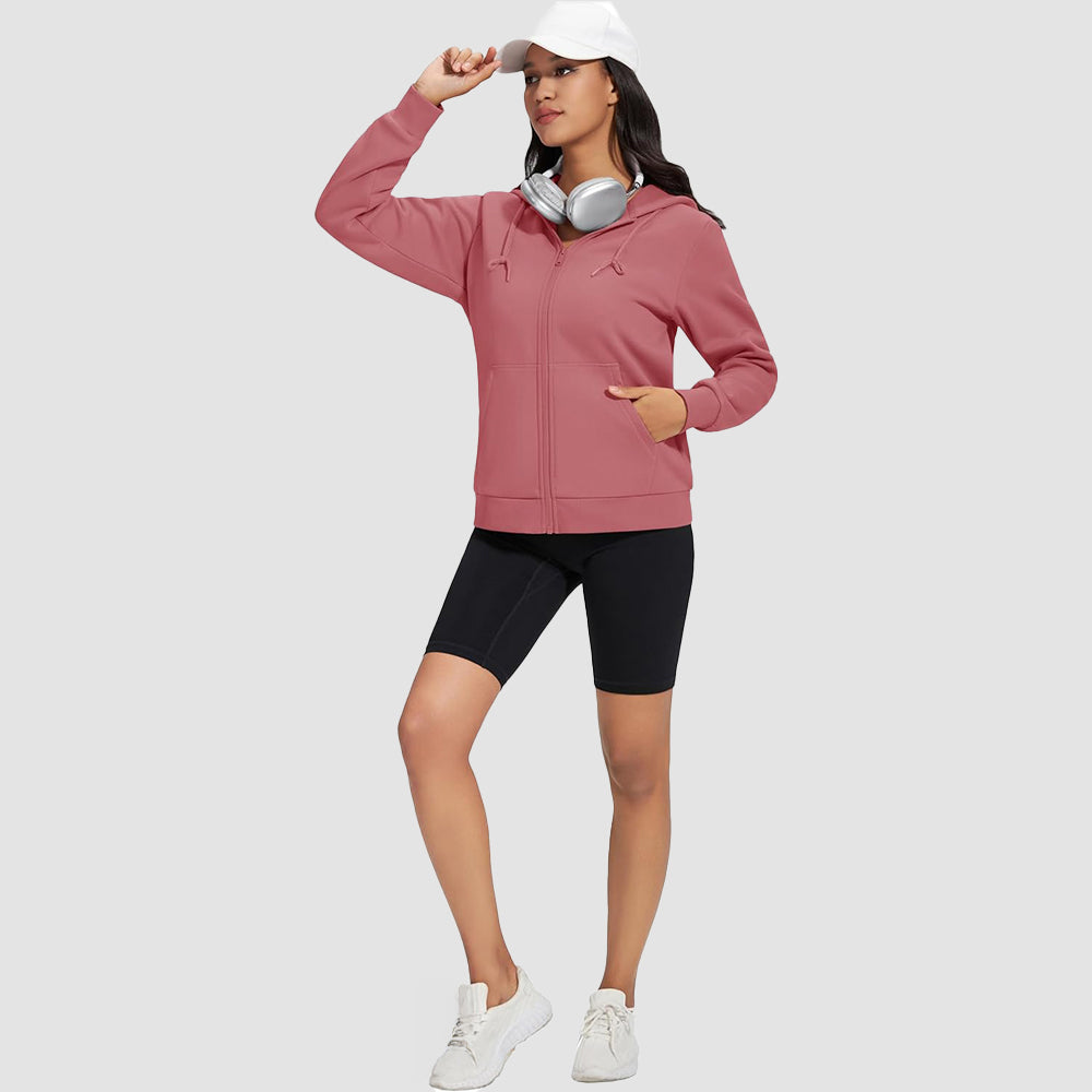Women's Fleece Jacket - Full Zip, Hood & Pockets