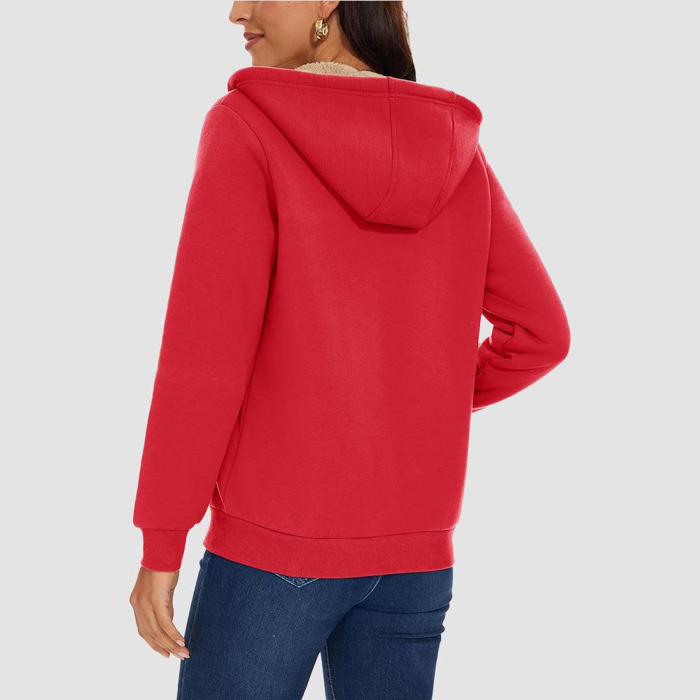 Women's Zip-Up Sherpa Lined Fleece Hoodie Jacket