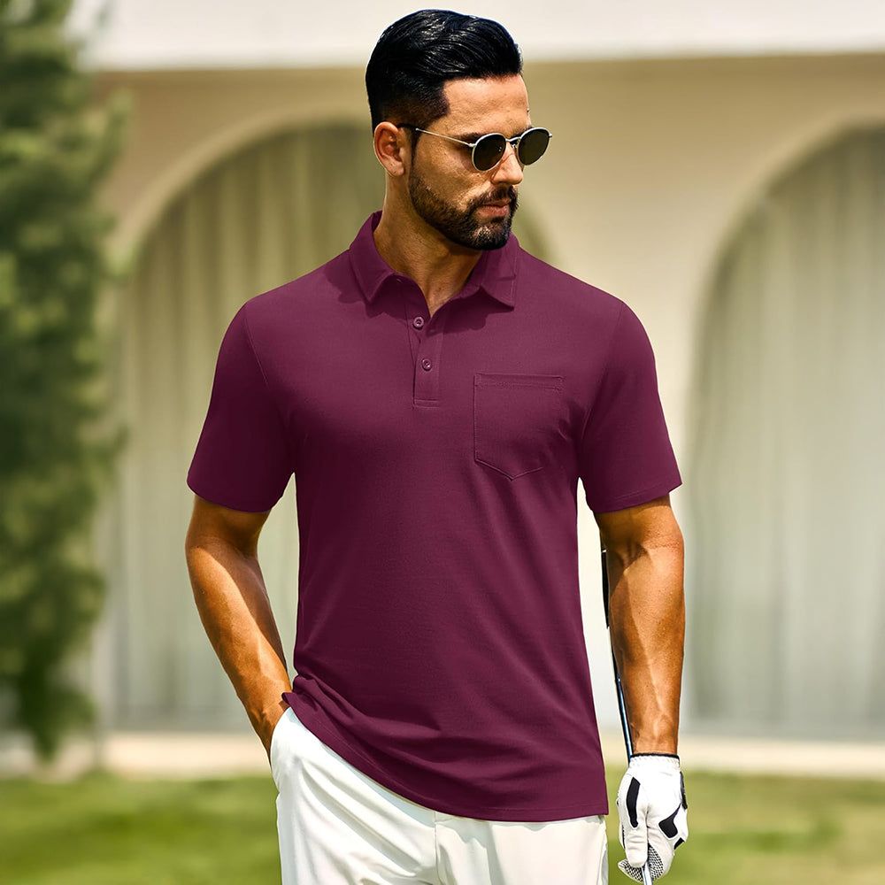 Men's Cotton Polo Shirts - Breathable Short Sleeve Golf Tee