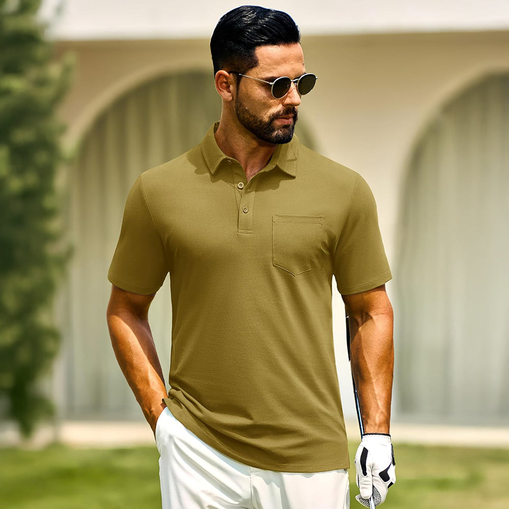 Men's Cotton Polo Shirts - Breathable Short Sleeve Golf Tee