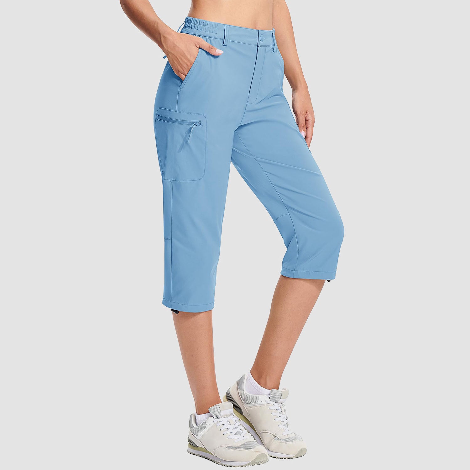 Light Blue Women's Lightweight Water-Resistant Hiking Capris with 5 Pockets - MAGCOMSEN