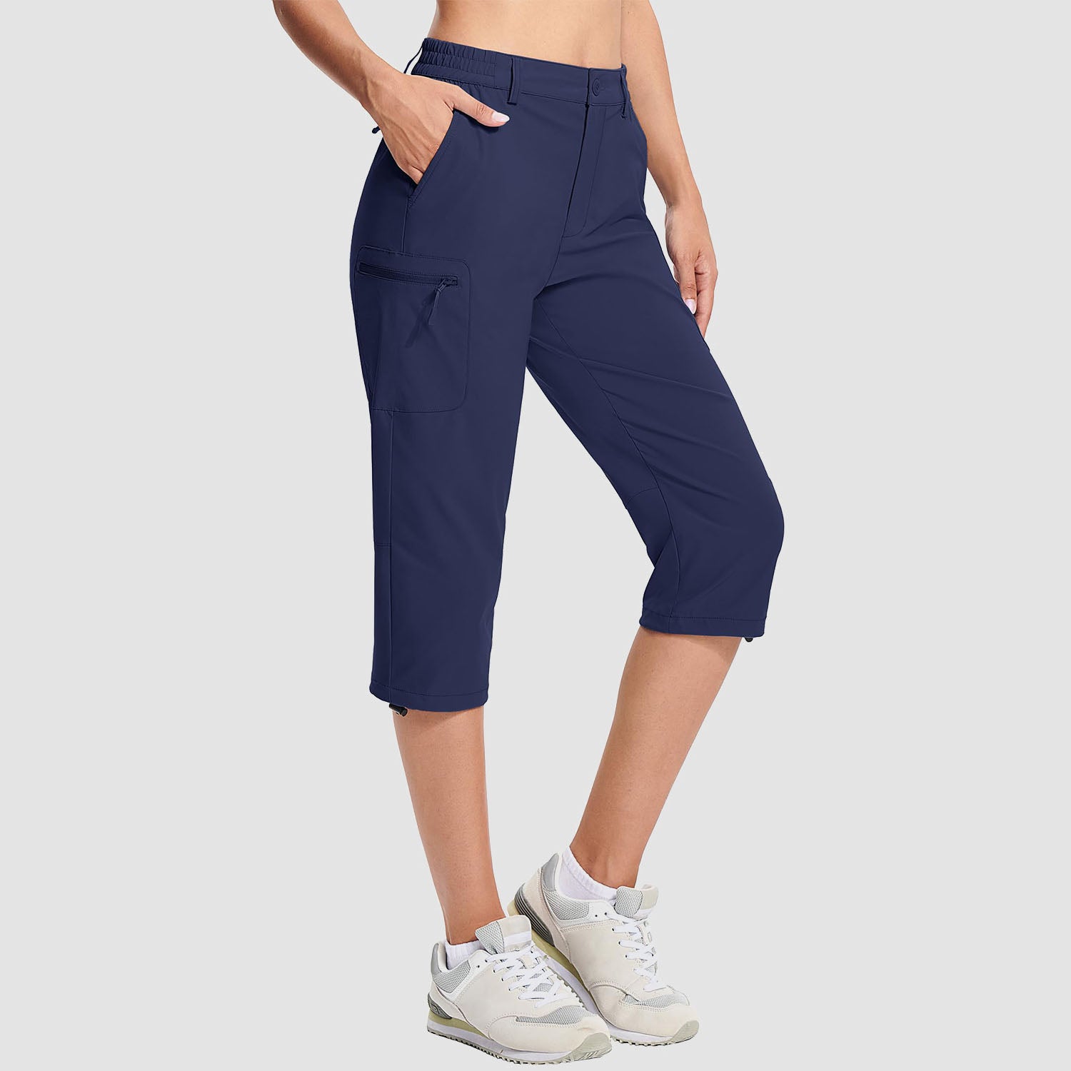 Navy Women's Lightweight Water-Resistant Hiking Capris with 5 Pockets - MAGCOMSEN