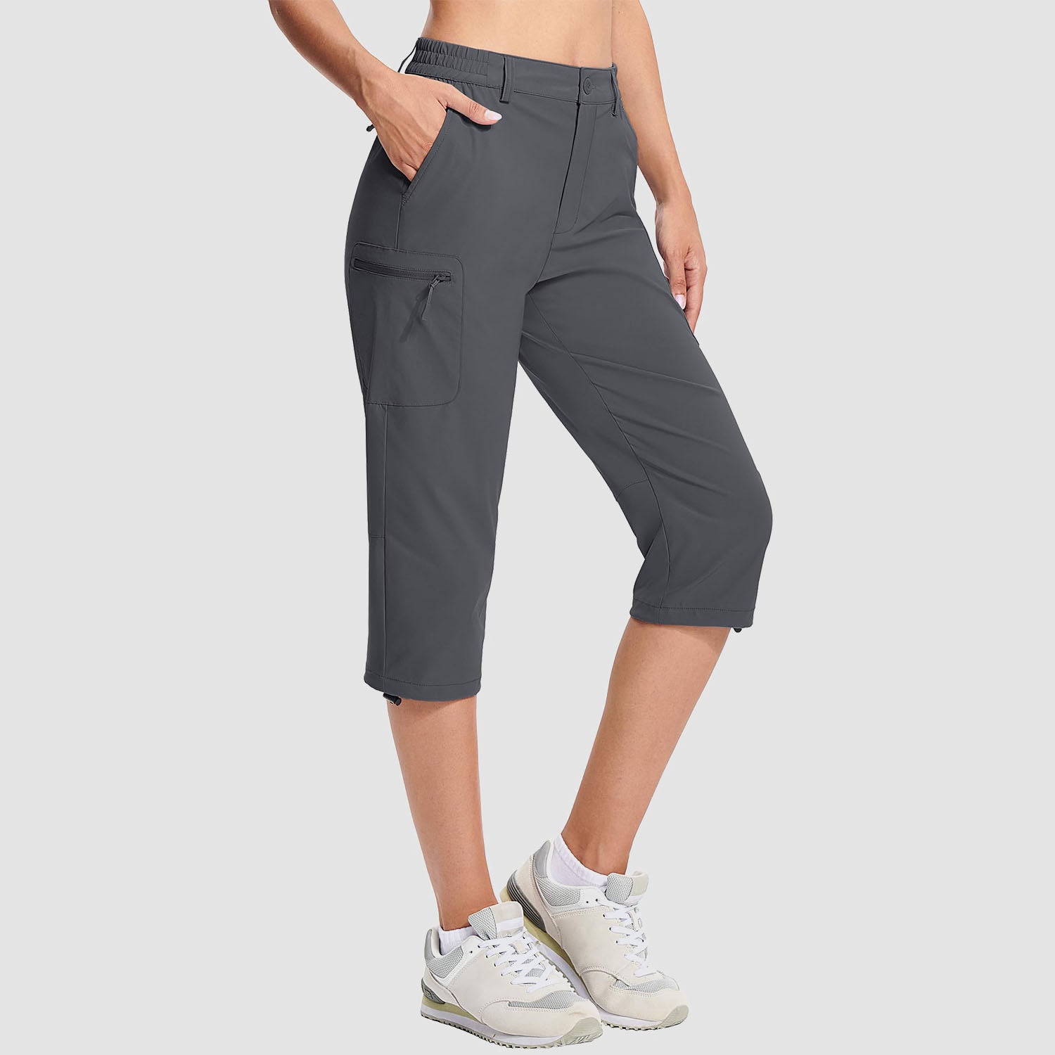 Dark Grey Women's Lightweight Water-Resistant Hiking Capris with 5 Pockets - MAGCOMSEN