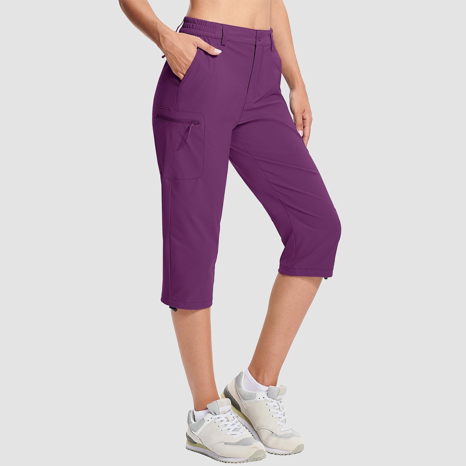 Purple Women's Lightweight Water-Resistant Hiking Capris with 5 Pockets - MAGCOMSEN