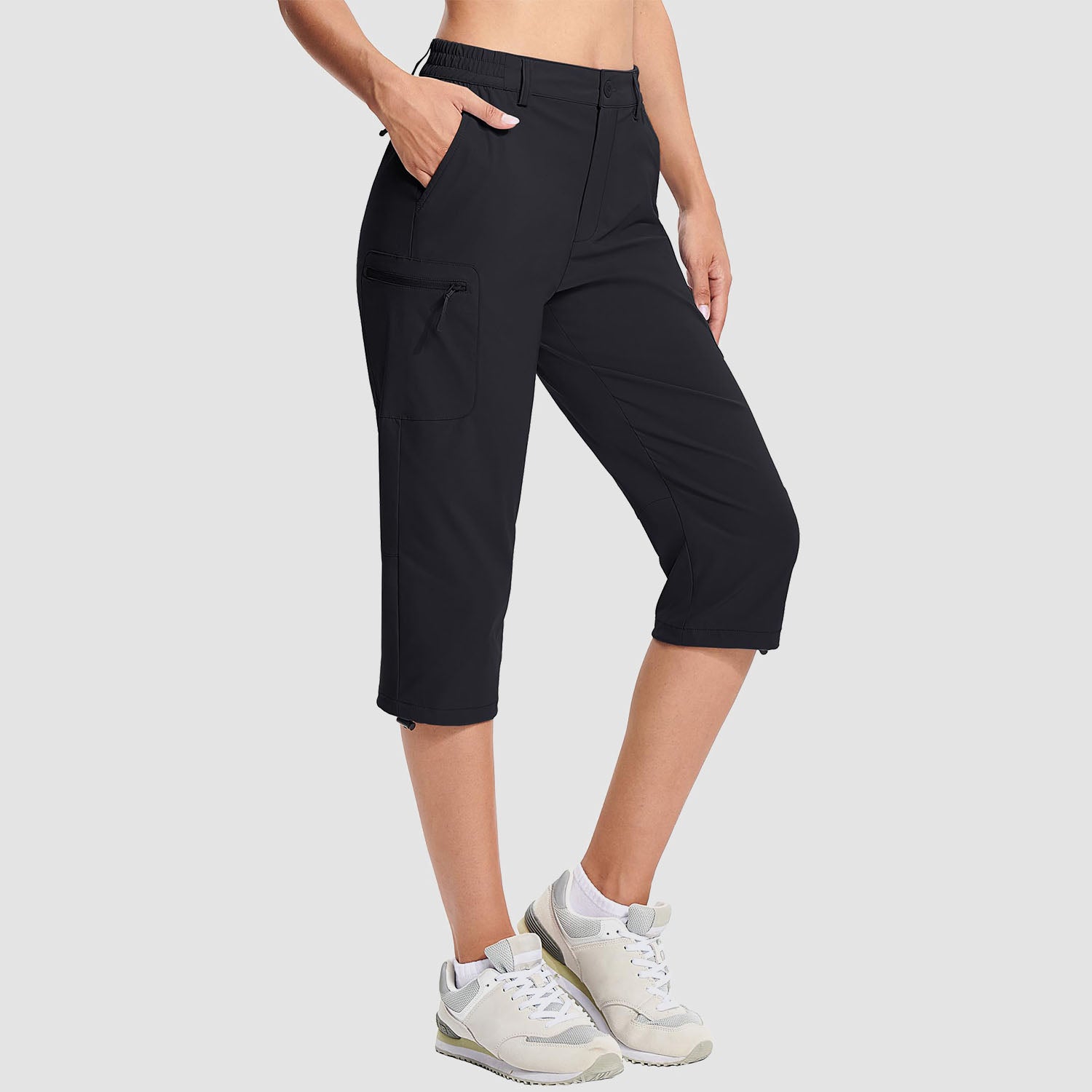 Black Women's Lightweight Water-Resistant Hiking Capris with 5 Pockets - MAGCOMSEN