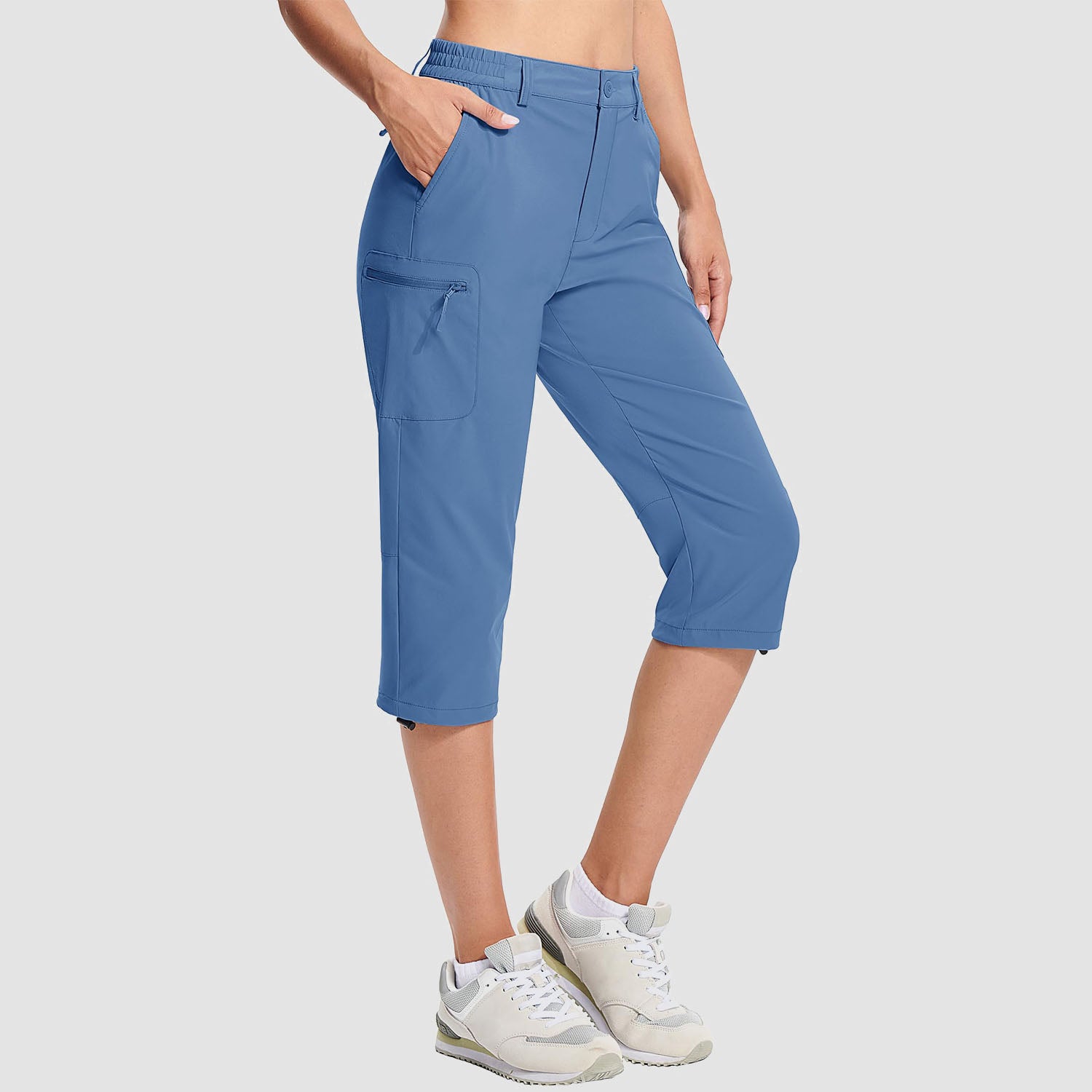 Blue Grey Women's Lightweight Water-Resistant Hiking Capris with 5 Pockets - MAGCOMSEN
