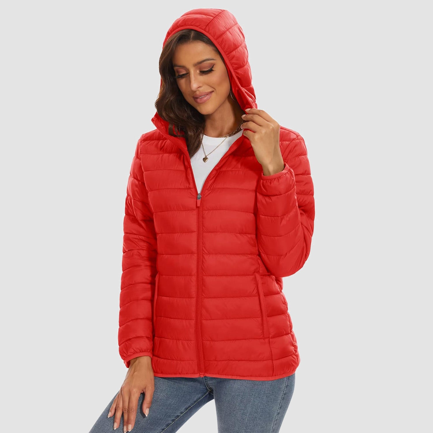Women's Hooded Lightweight Puffer Jacket Full Zip Winter Coat - MAGCOMSEN