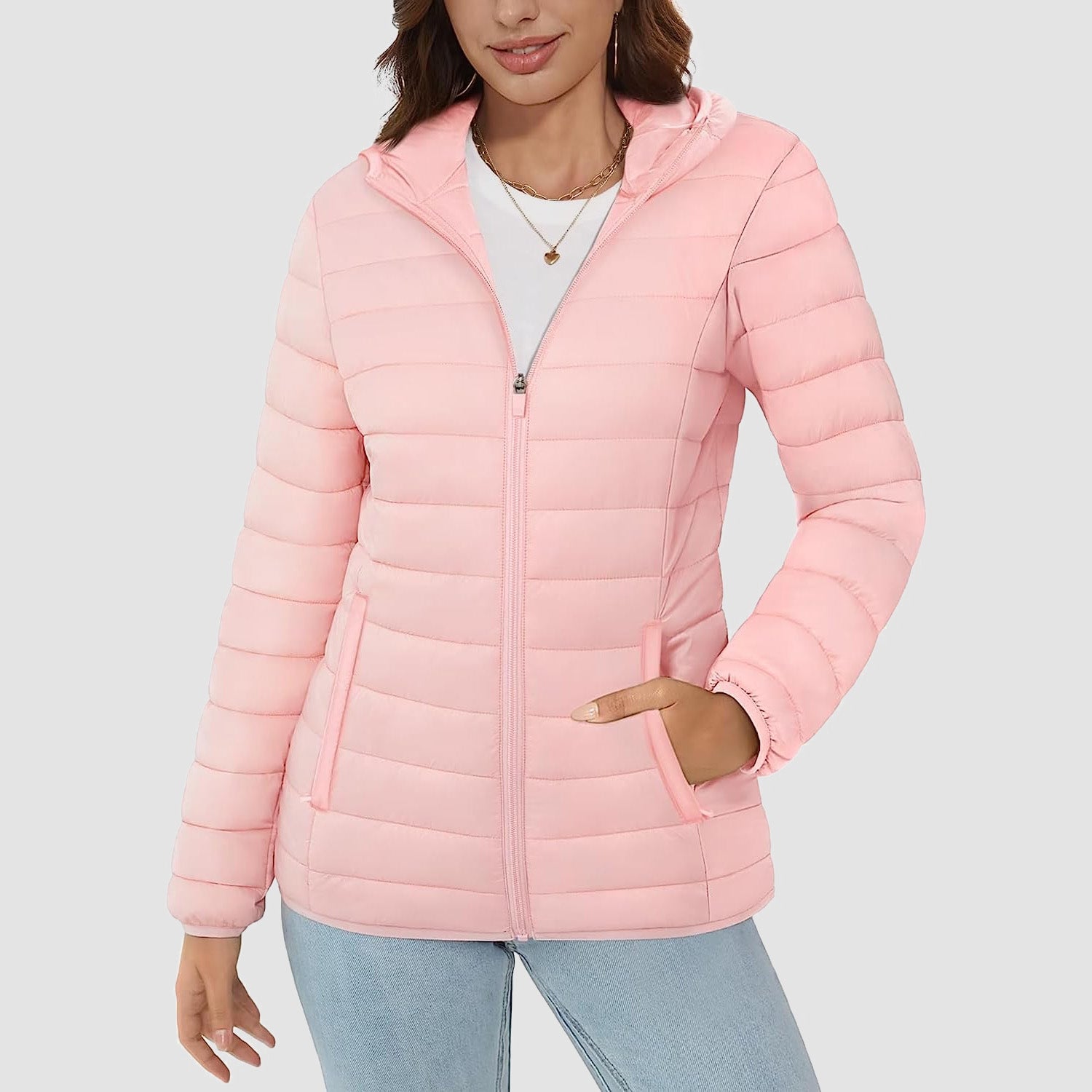 Women's Hooded Lightweight Puffer Jacket Full Zip Winter Coat - MAGCOMSEN