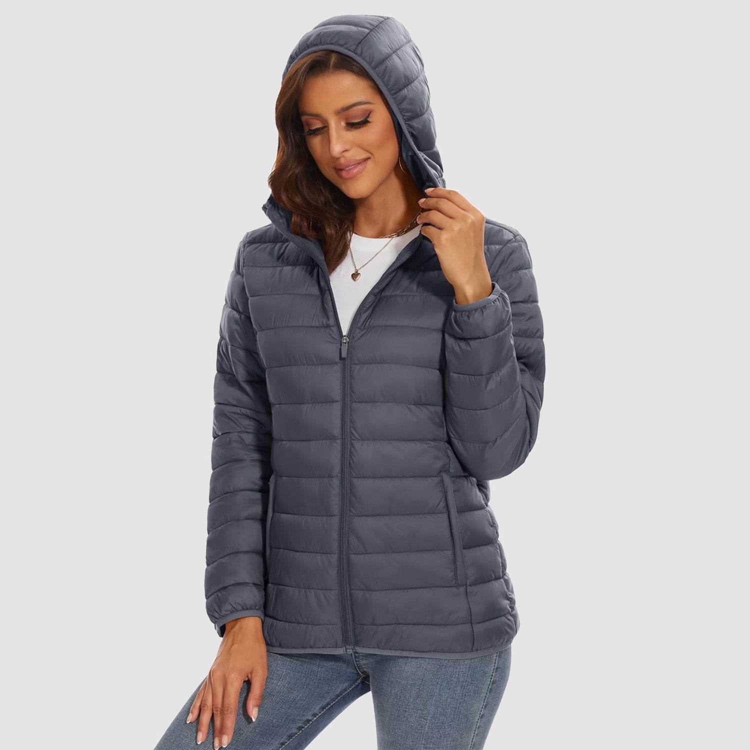 Women's Hooded Lightweight Puffer Jacket Full Zip Winter Coat - MAGCOMSEN