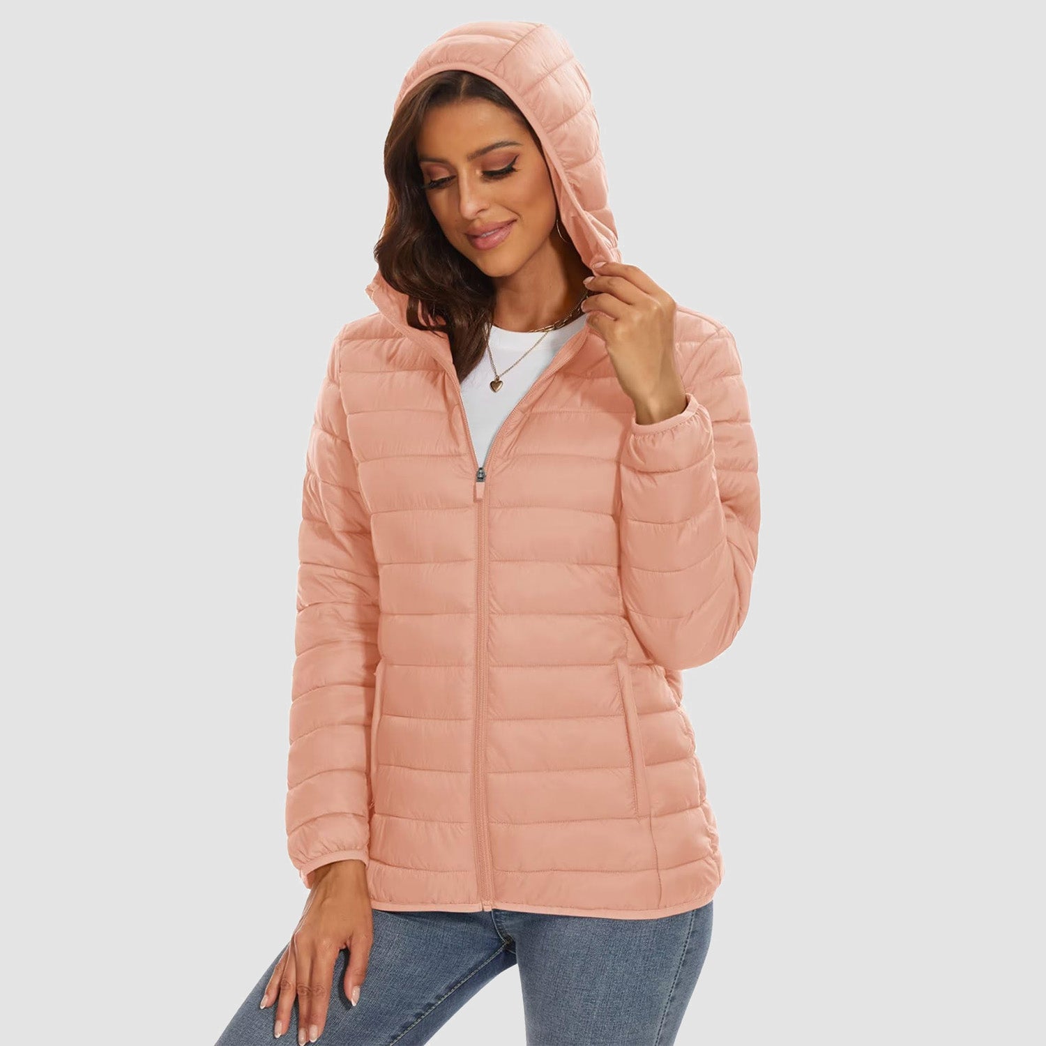 Women's Hooded Lightweight Puffer Jacket Full Zip Winter Coat - MAGCOMSEN