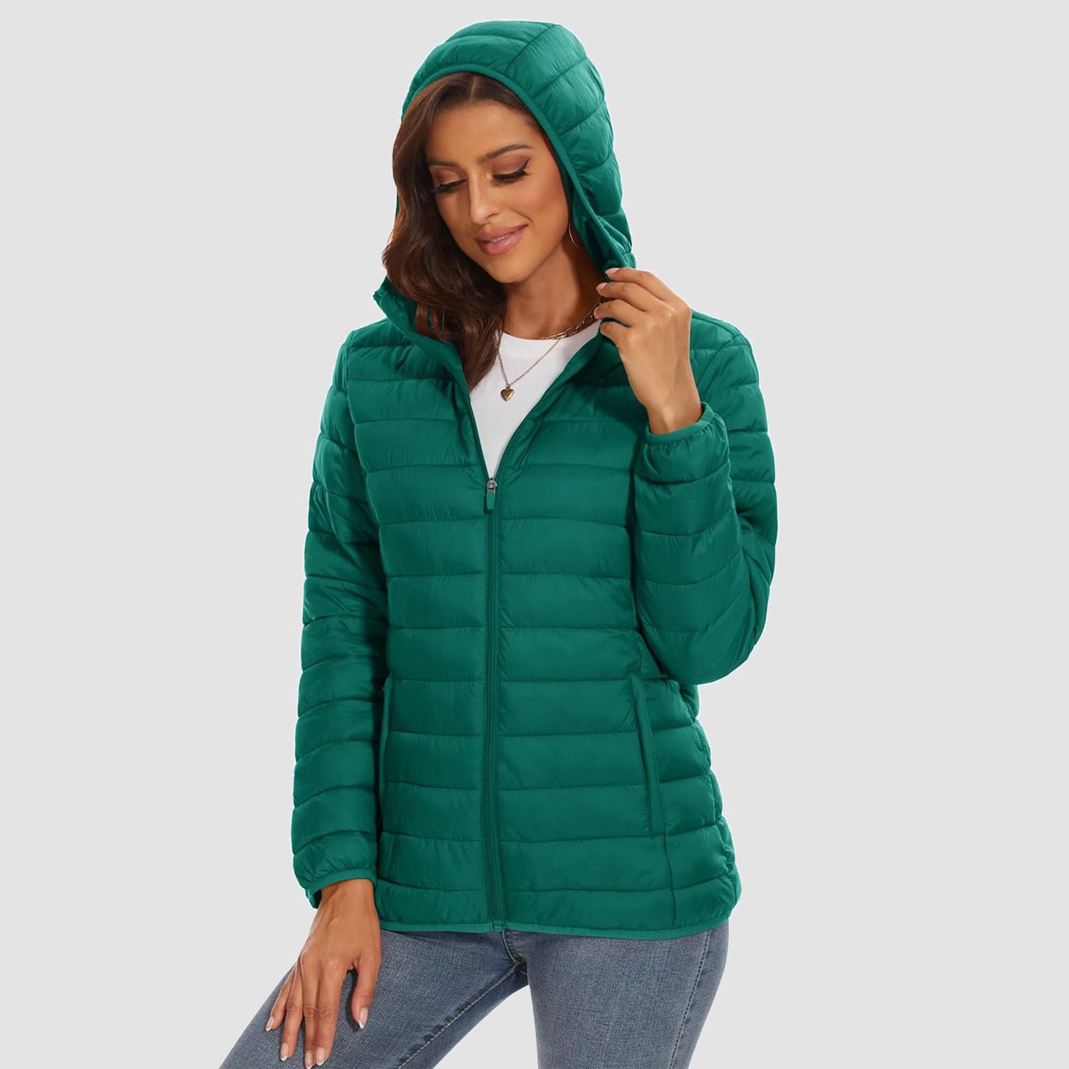Women's Hooded Lightweight Puffer Jacket Full Zip Winter Coat - MAGCOMSEN