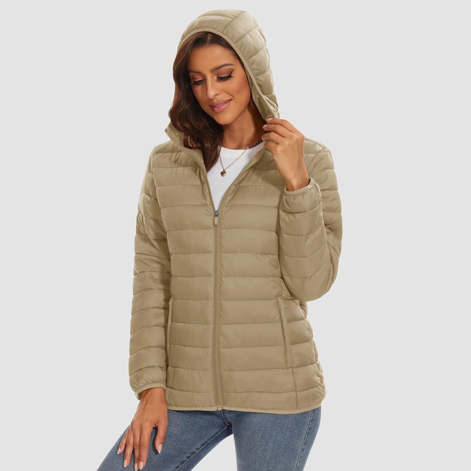 Women's Hooded Lightweight Puffer Jacket Full Zip Winter Coat - MAGCOMSEN