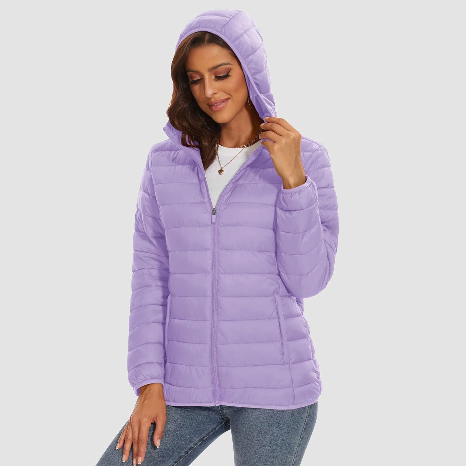 Women's Hooded Lightweight Puffer Jacket Full Zip Winter Coat - MAGCOMSEN