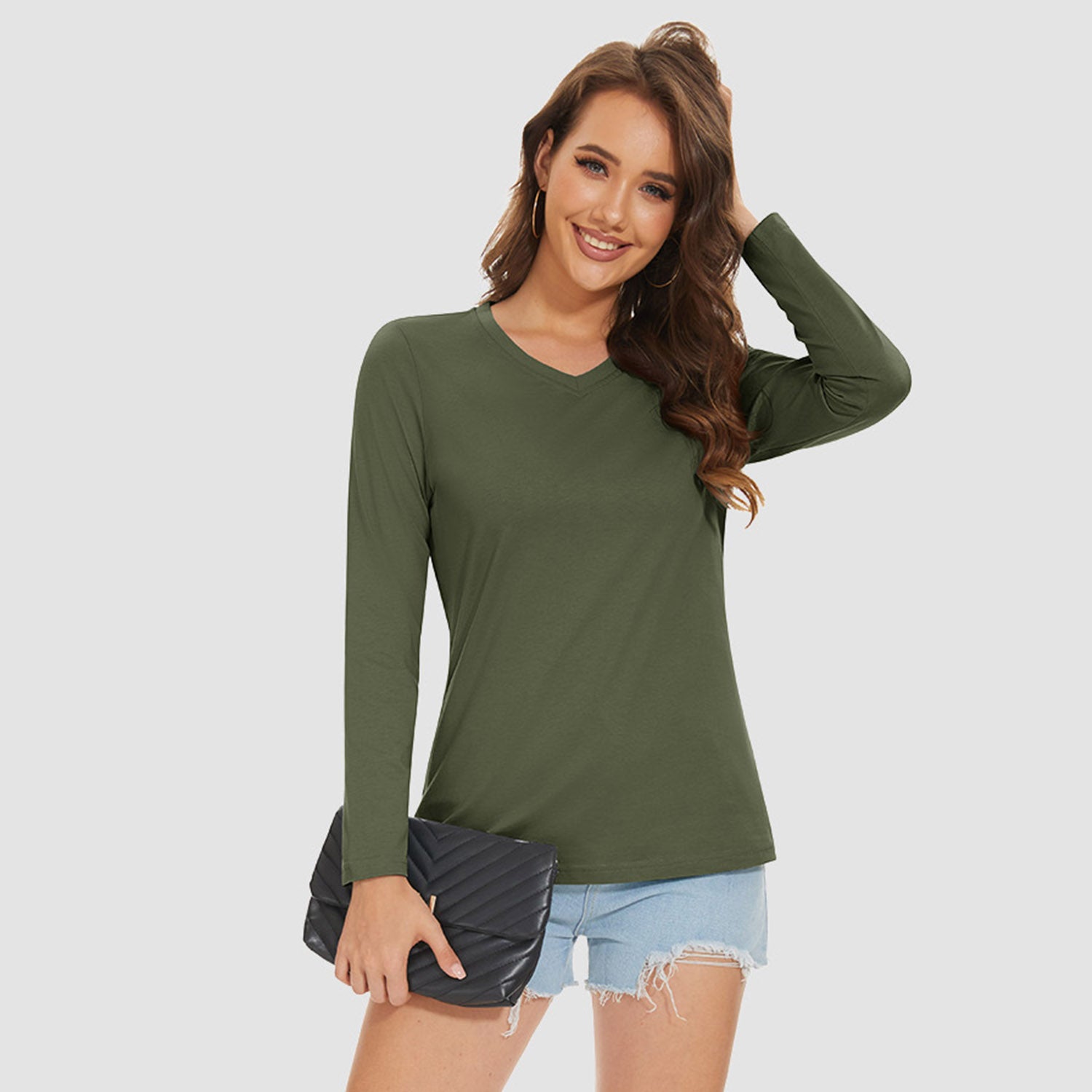 Women's Cotton V-Neck Long Sleeve Moisture-Wicking Shirt - MAGCOMSEN