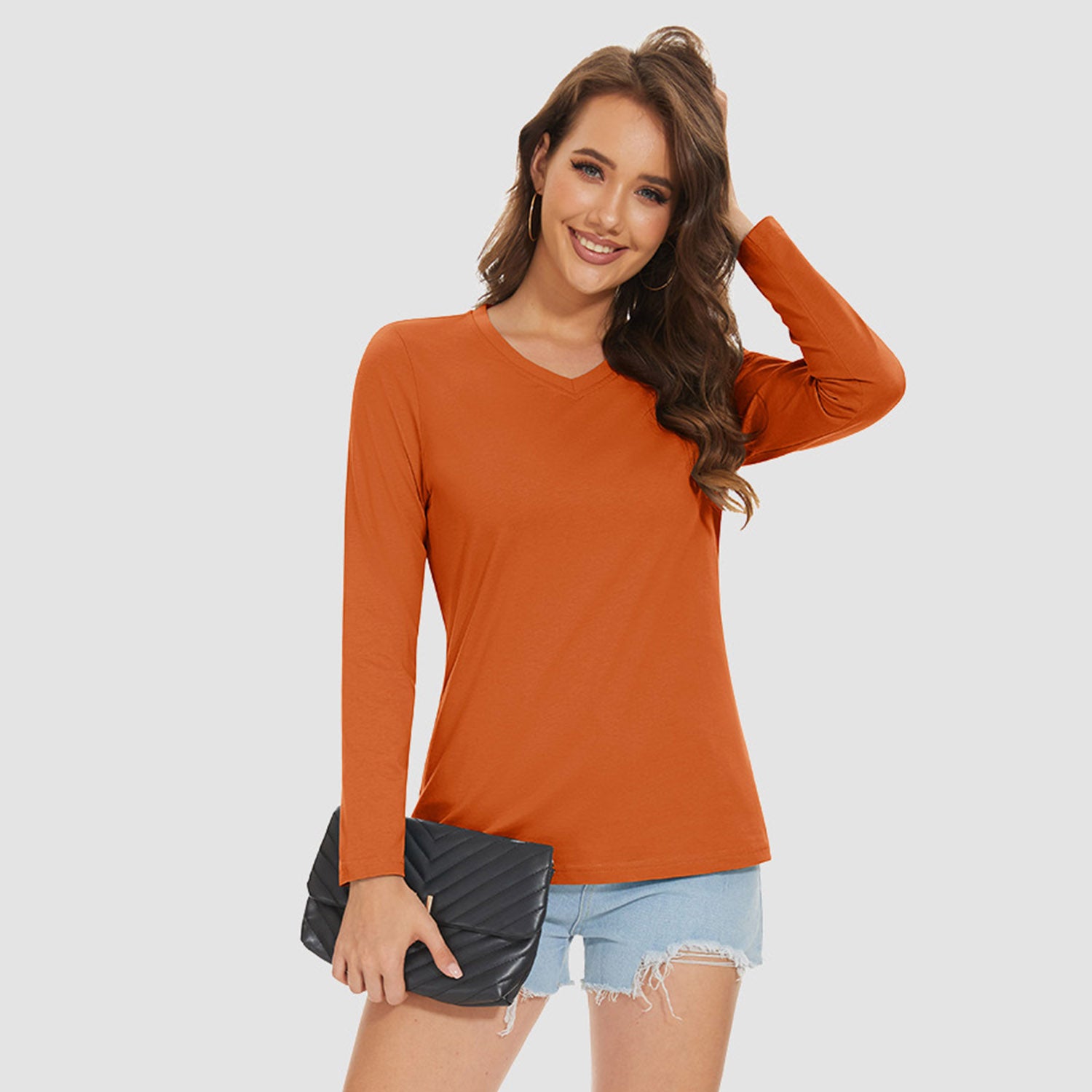 Women's Cotton V-Neck Long Sleeve Moisture-Wicking Shirt - MAGCOMSEN