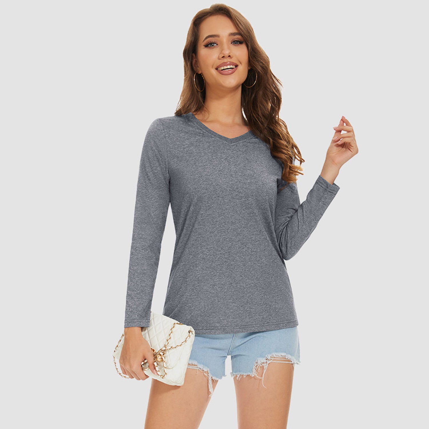 Women's Cotton V-Neck Long Sleeve Moisture-Wicking Shirt - MAGCOMSEN