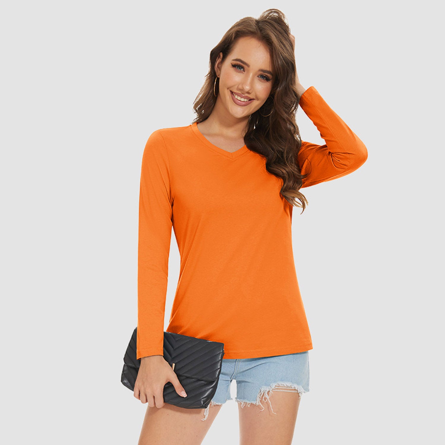 Women's Cotton V-Neck Long Sleeve Moisture-Wicking Shirt - MAGCOMSEN
