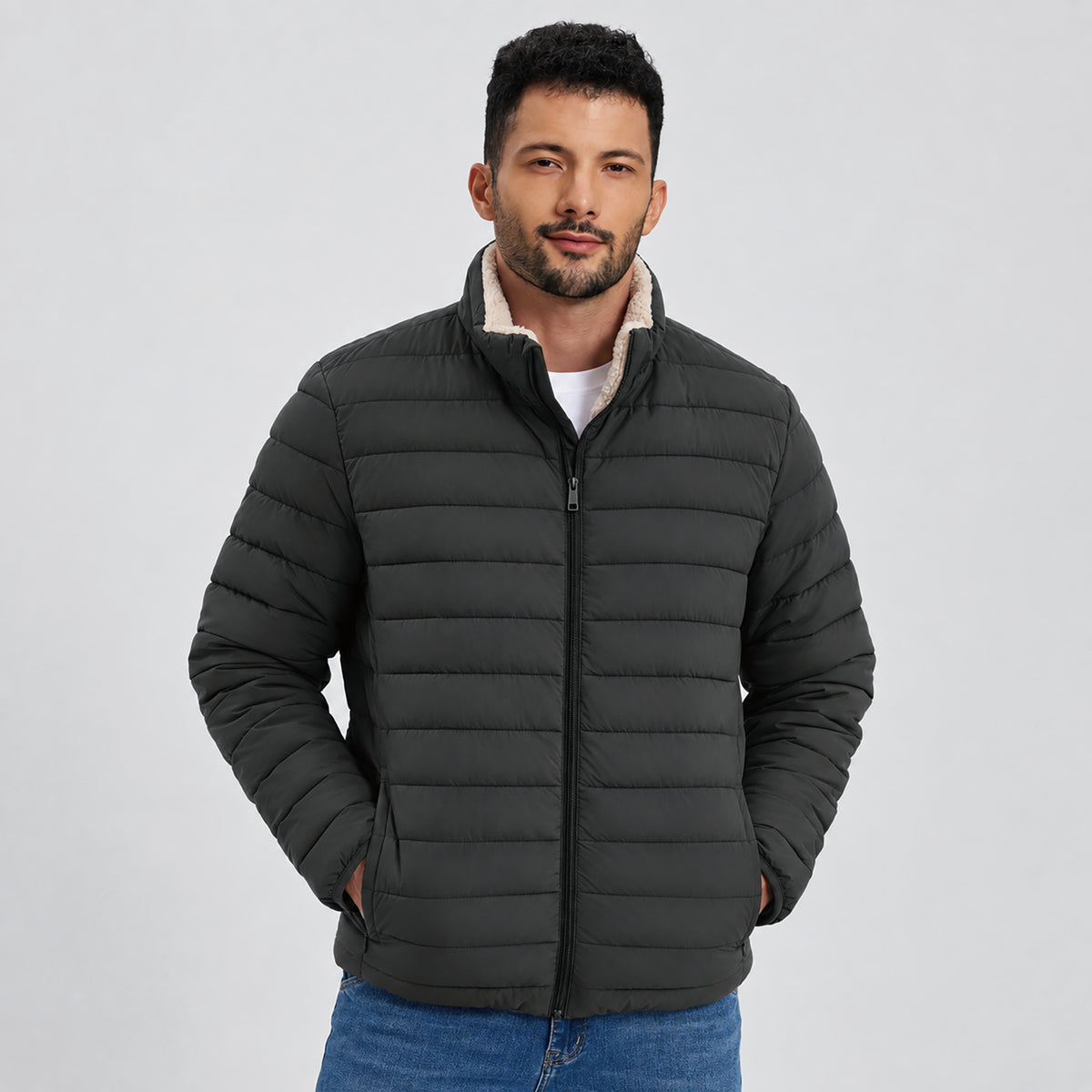 Men's Lightweight Puffer Jacket Sherpa Lined Warm Winter Coat