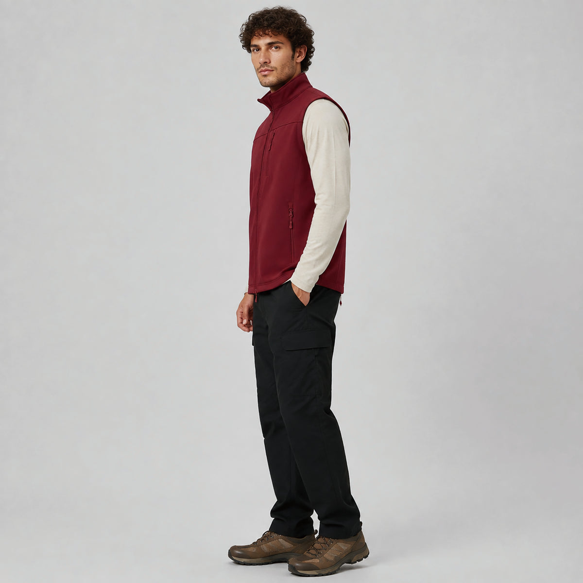 Men's Waterproof Softshell Vest 6-Pocket Fleece Lined Golf Windbreaker