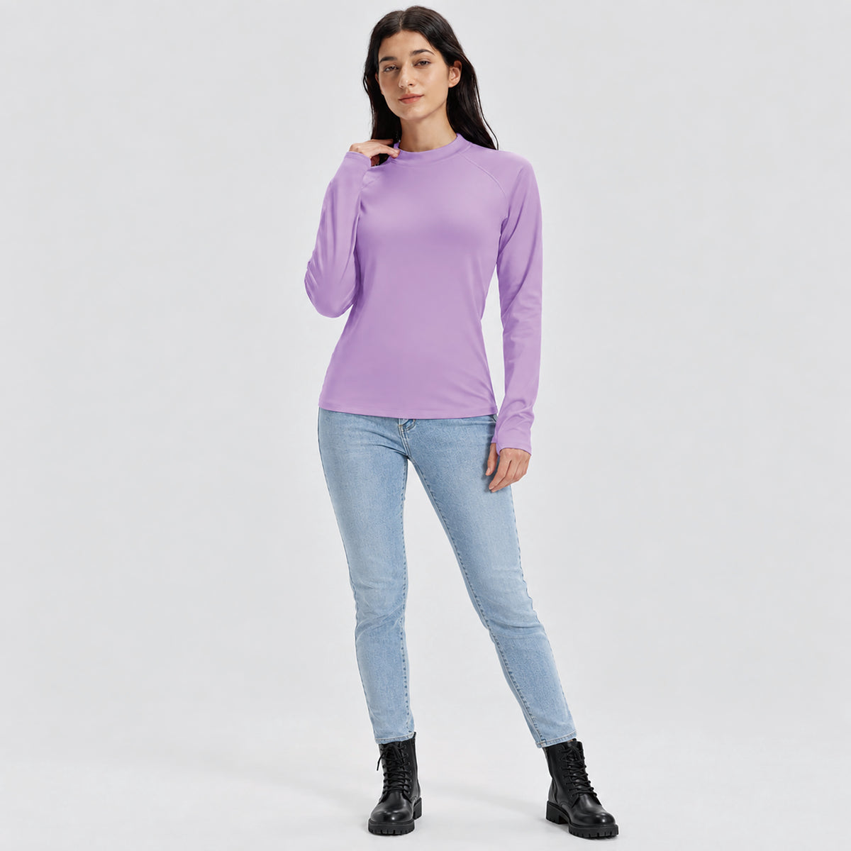Women's Fleece Lined Thermal Shirt Mock Neck Long Sleeve Base Layer