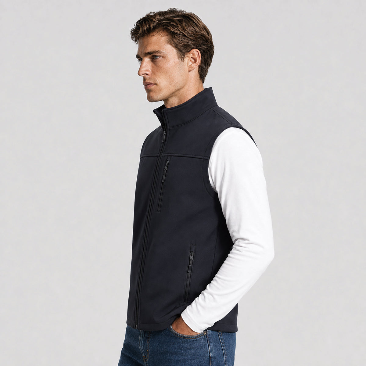 Men's Waterproof Softshell Vest 6-Pocket Fleece Lined Golf Windbreaker