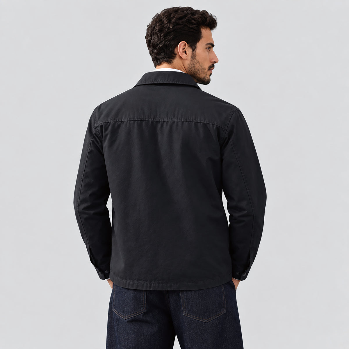 Men's Lightweight Cotton Jacket Full Zip with 3 Pockets