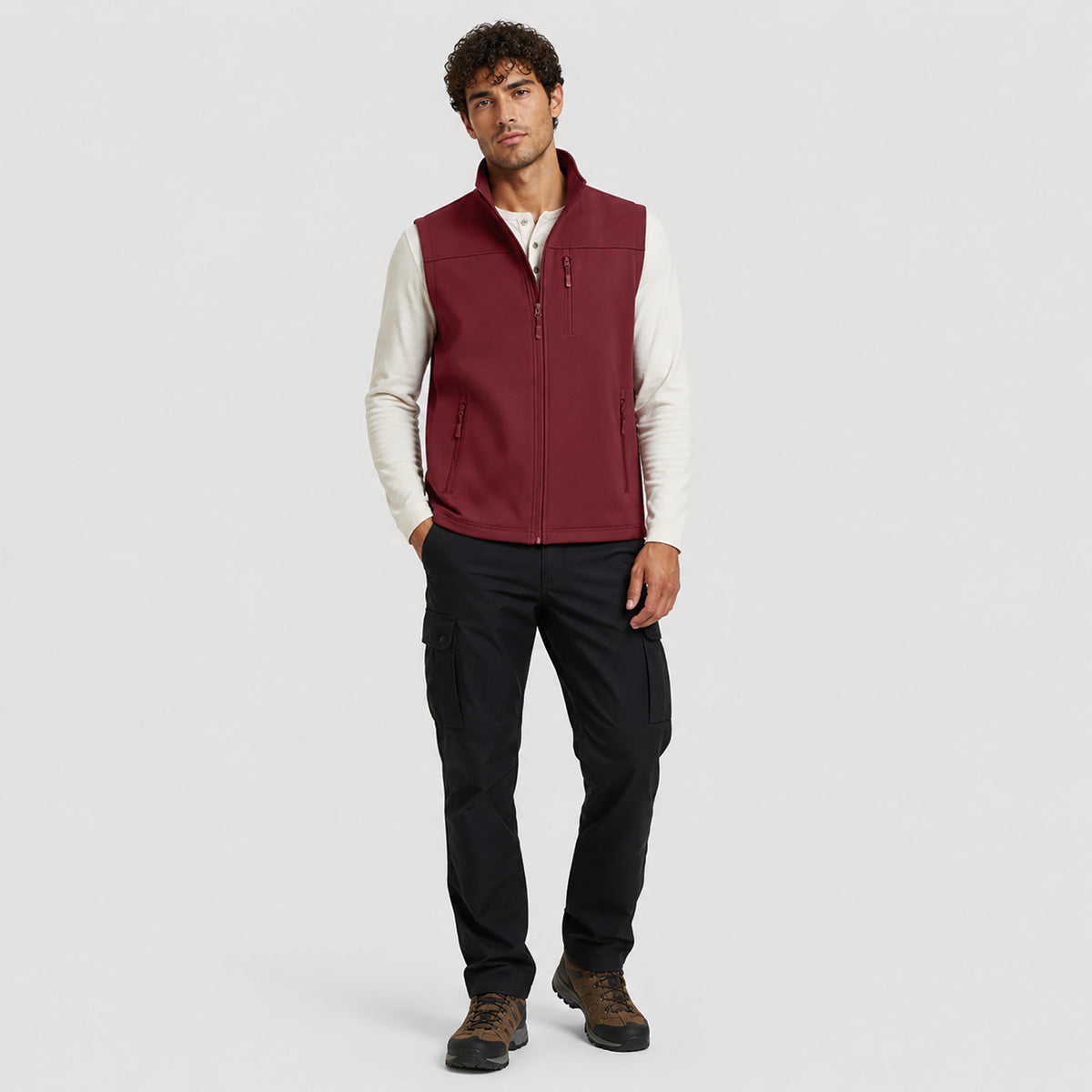 Men's Waterproof Softshell Vest 6-Pocket Fleece Lined Golf Windbreaker
