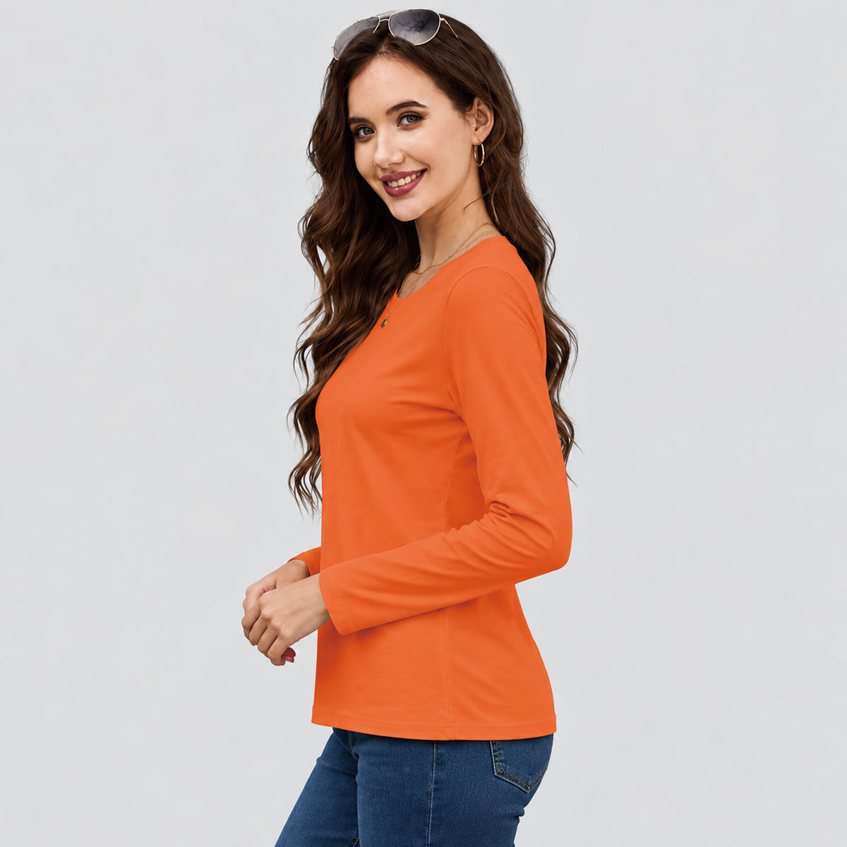 Women's Cotton Long Sleeve Crew Neck T Shirt Soft Casual Basic Tee