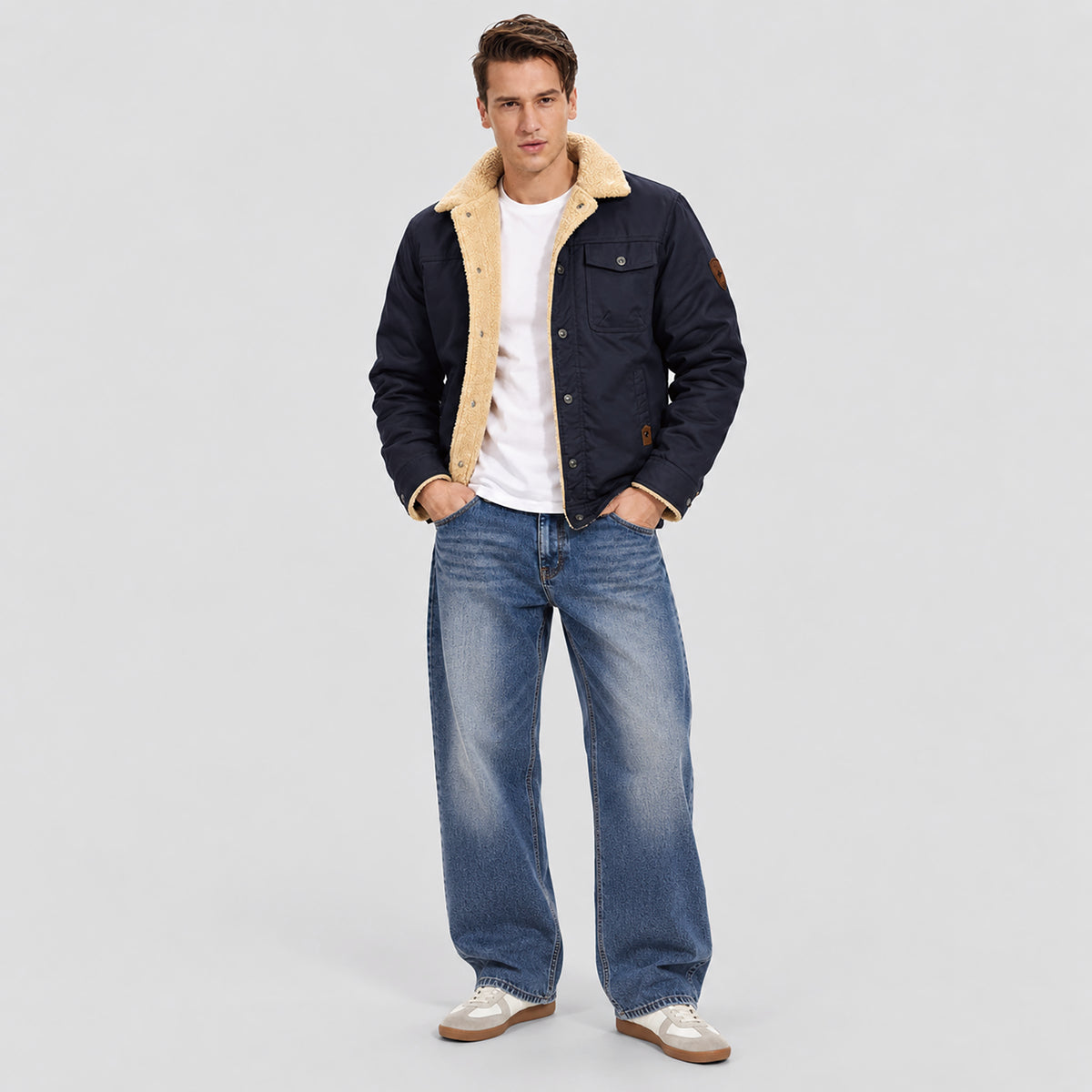 Men's Sherpa Lined Trucker Jacket | Casual Denim Canvas Coat