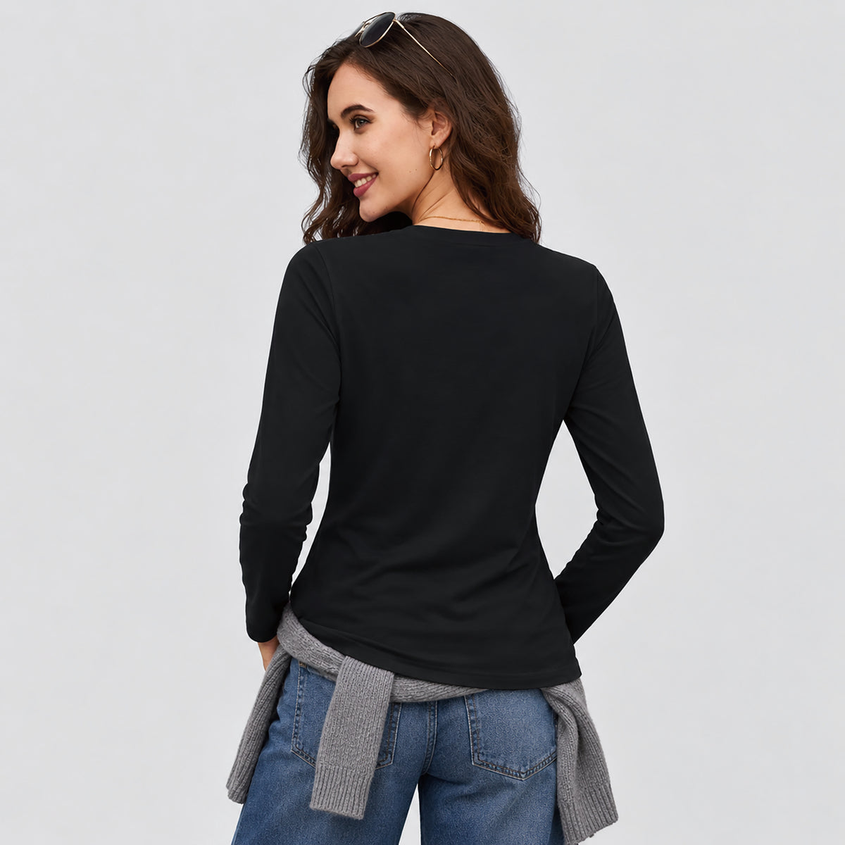 Women's Cotton Long Sleeve Crew Neck T Shirt Soft Casual Basic Tee