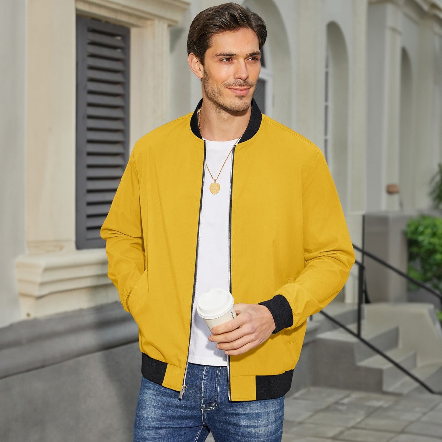 Men's Bomber Jacket Lightweight Windbreaker with Pockets - MAGCOMSEN