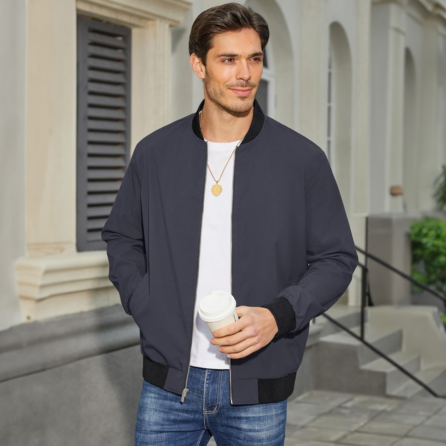 Men's Bomber Jacket Lightweight Windbreaker with Pockets - MAGCOMSEN