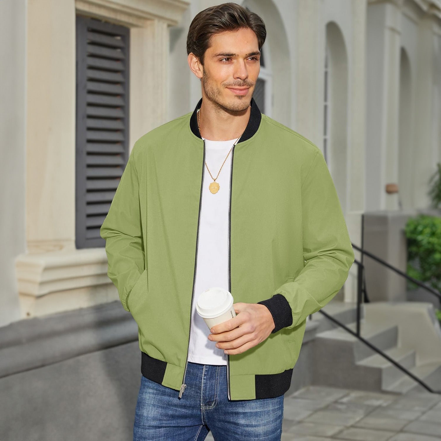 Men's Bomber Jacket Lightweight Windbreaker with Pockets - MAGCOMSEN