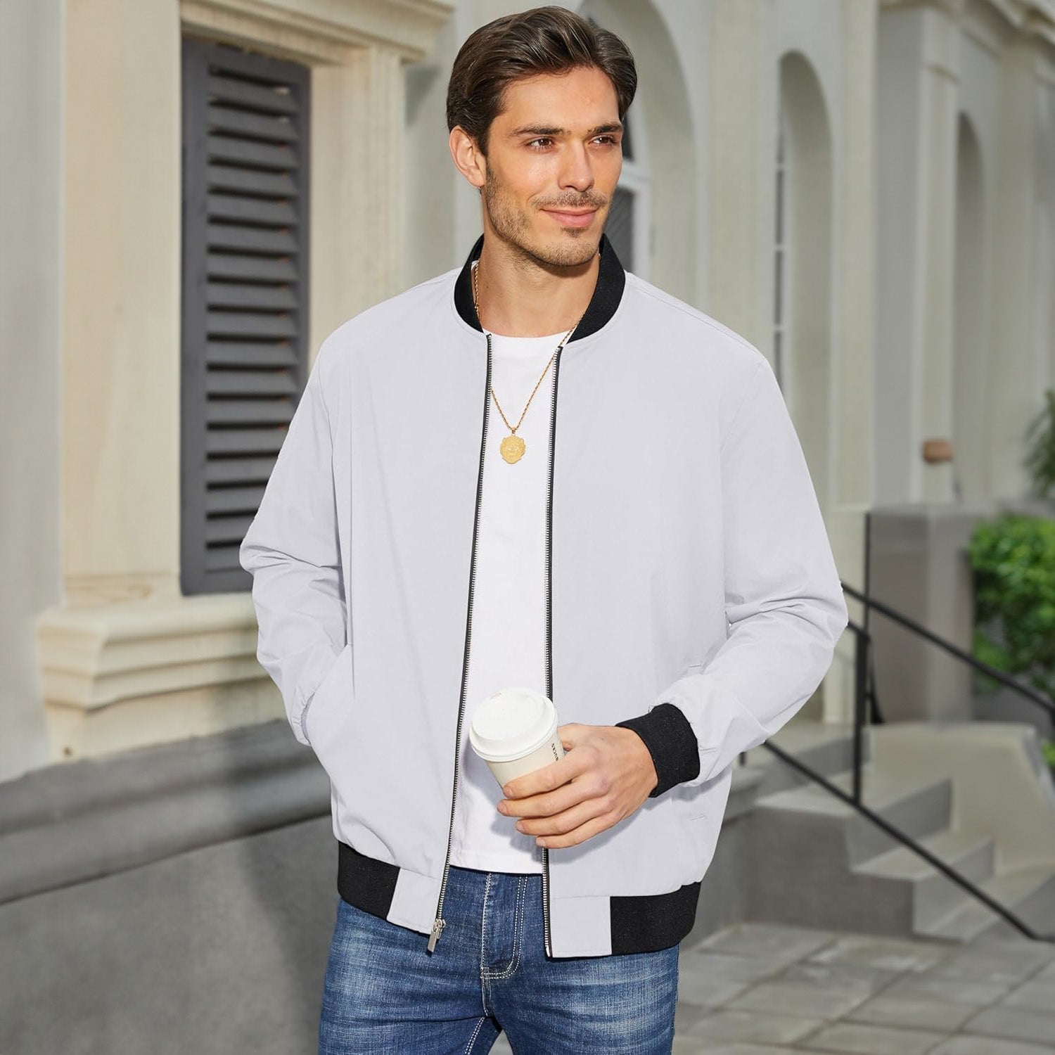 Men's Bomber Jacket Lightweight Windbreaker with Pockets - MAGCOMSEN