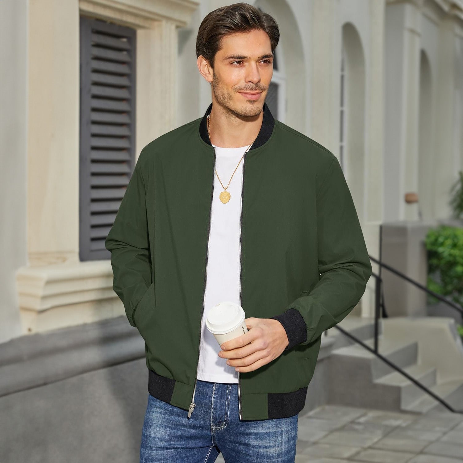 Men's Bomber Jacket Lightweight Windbreaker with Pockets - MAGCOMSEN
