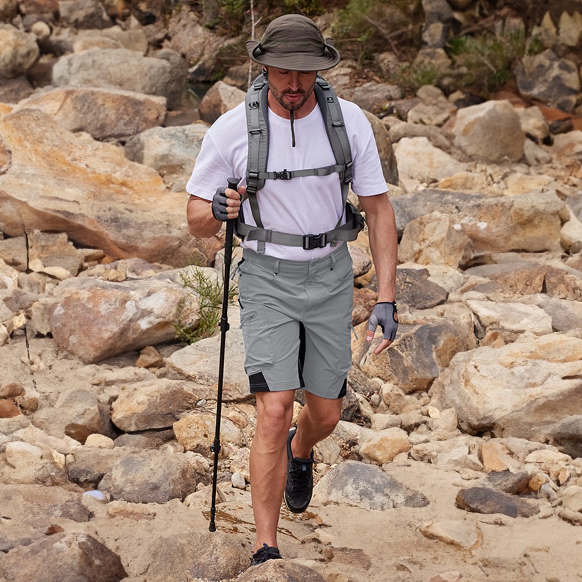 Light Grey Men's Quick Dry Cargo Shorts - MAGCOMSEN