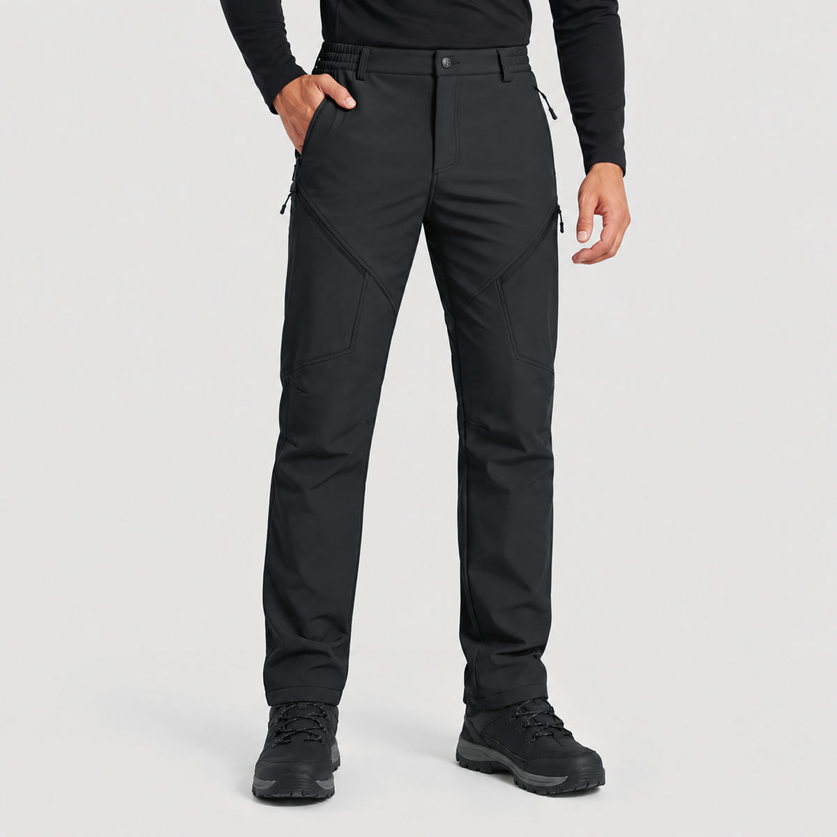 Men's Fleece Lined Softshell Pants Waterproof Hiking Pants with Pockets
