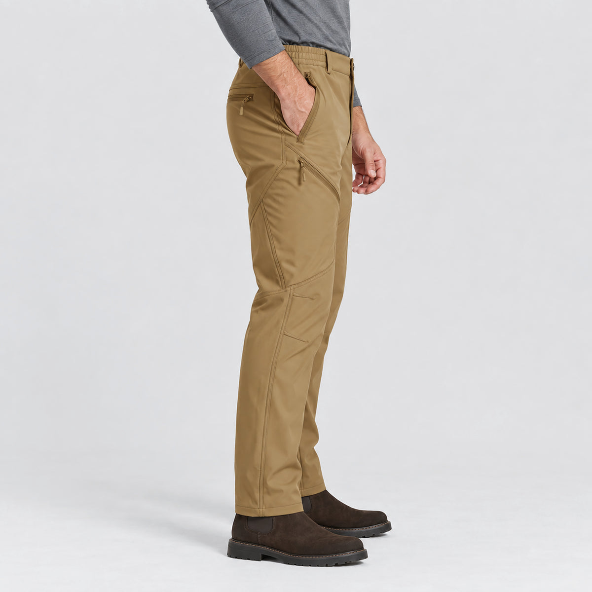 Men's Fleece Lined Softshell Pants Waterproof Hiking Pants with Pockets