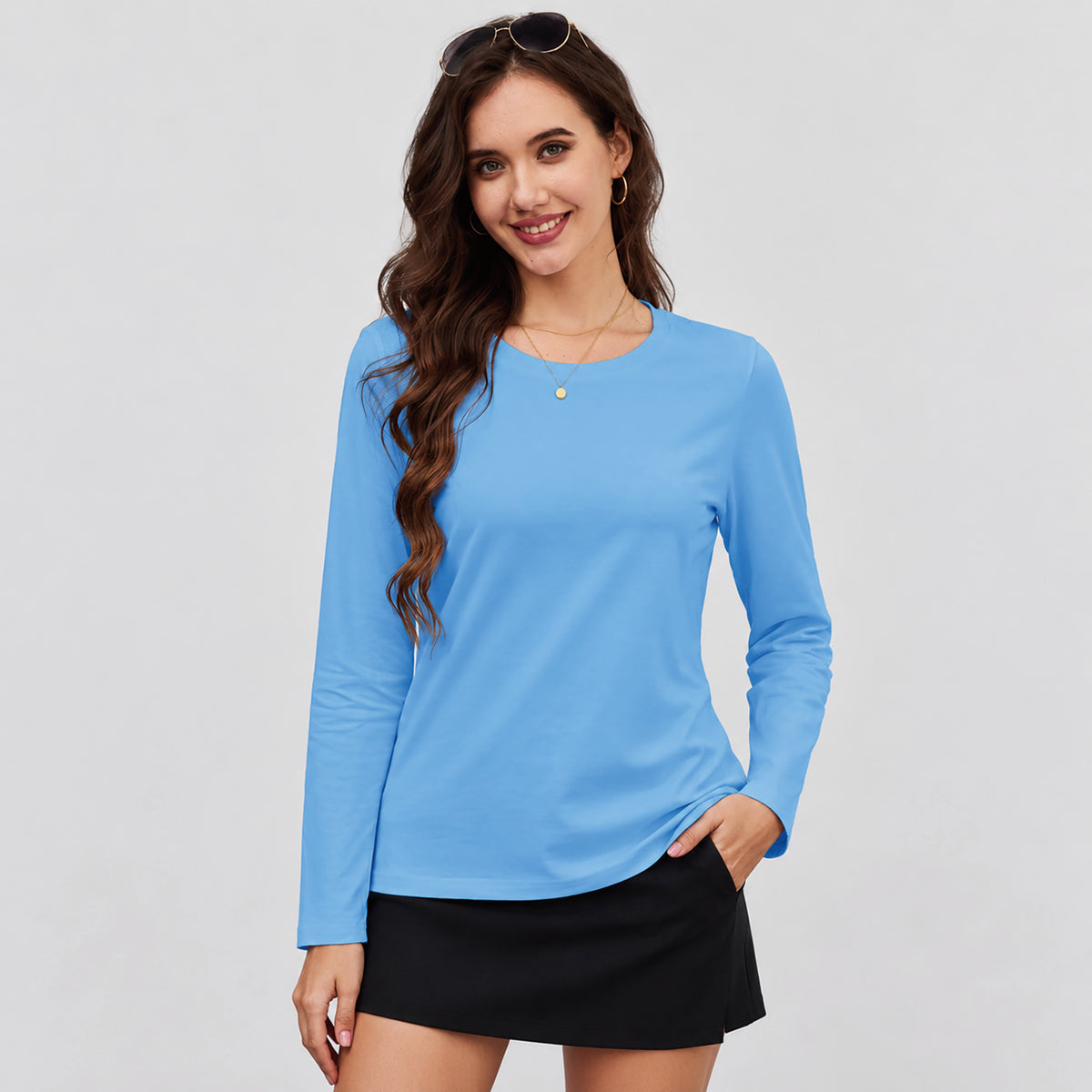 Women's Cotton Long Sleeve Crew Neck T Shirt Soft Casual Basic Tee