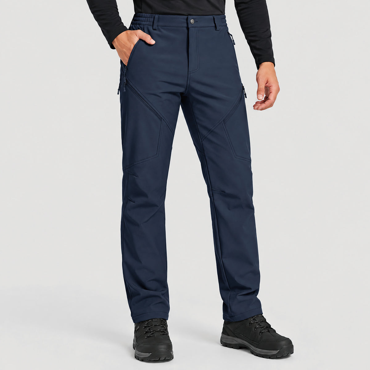 Men's Fleece Lined Softshell Pants Waterproof Hiking Pants with Pockets