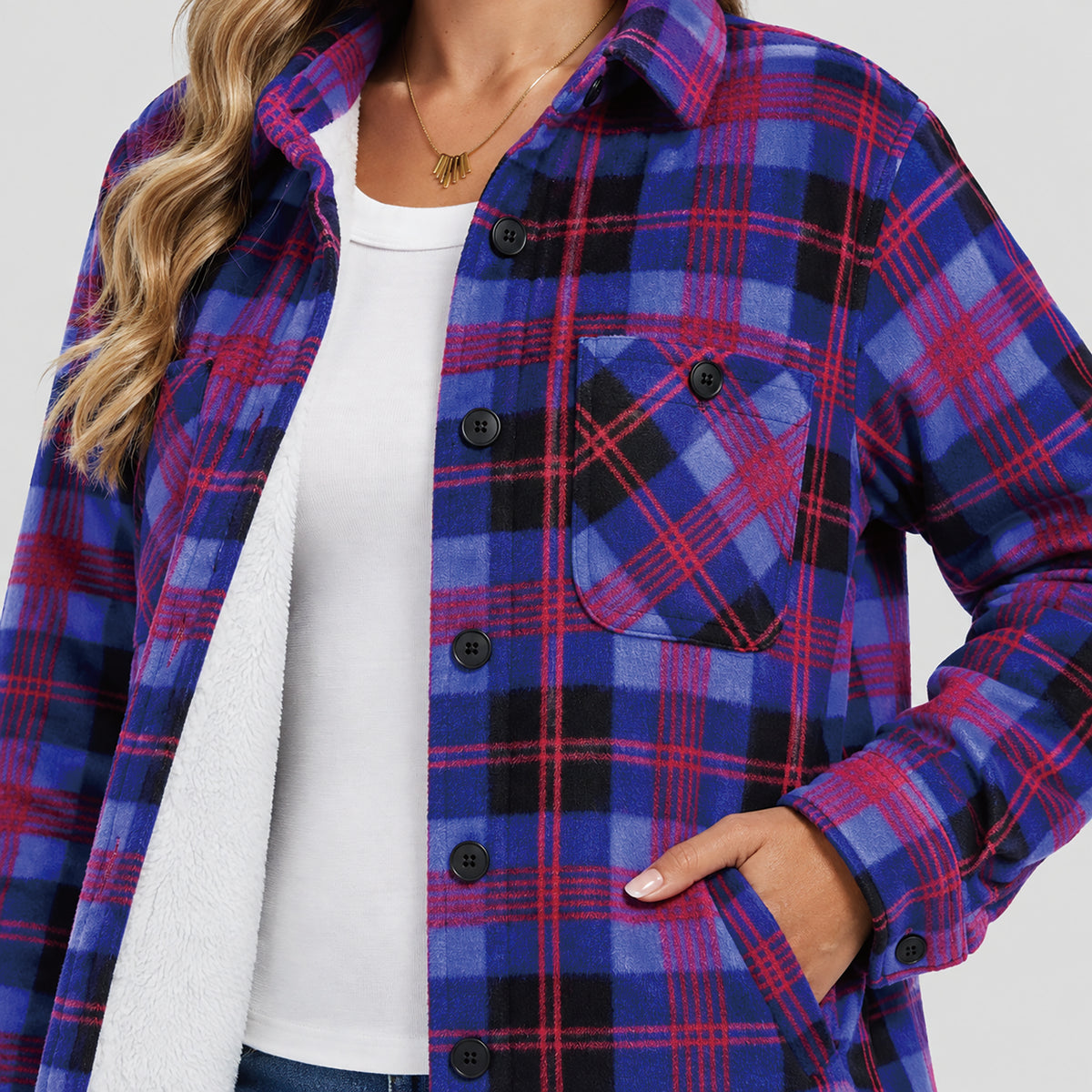 Women's Sherpa Lined Plaid Shacket Warm Flannel Jacket for Fall Winter