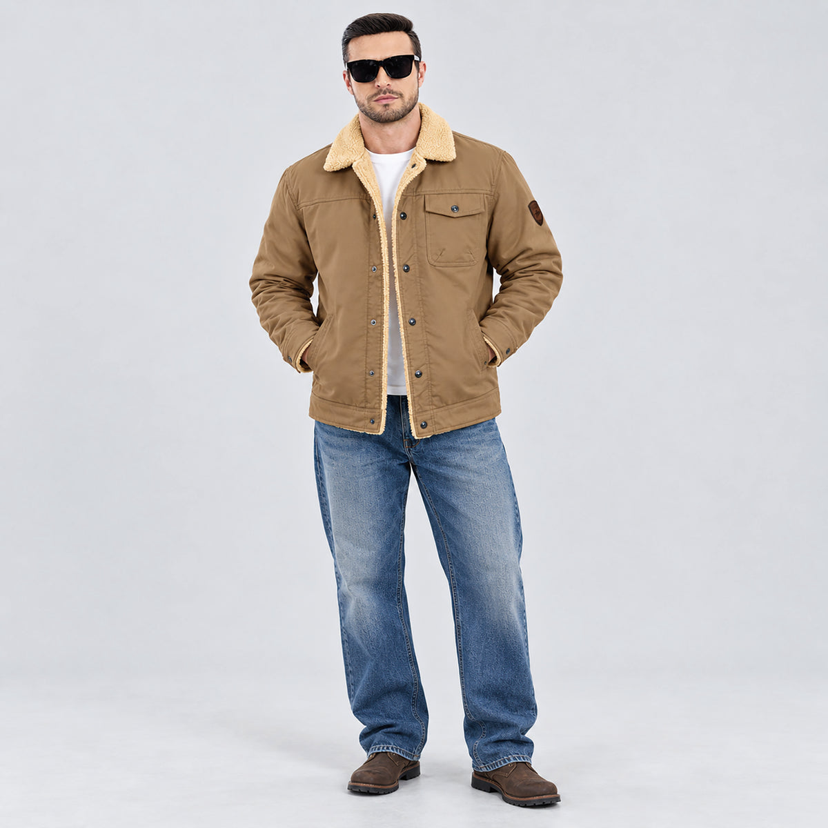 Men's Sherpa Lined Trucker Jacket | Casual Denim Canvas Coat