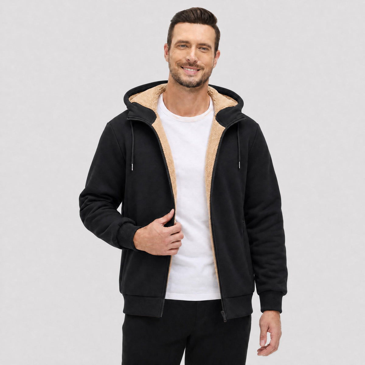 Black MAGCOMSEN MAGCOMSEN Men's Fleece Lined Zipper Hoodie Jacket - Warm Winter Coat in #Color_Black