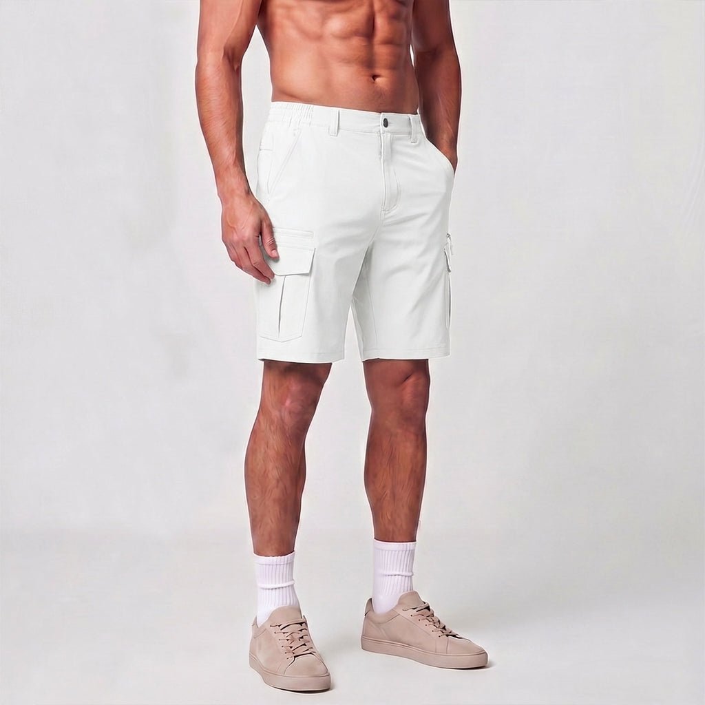 Men 9 Inch Hiking Cargo Shorts - Water Resistant 7 Pocket Stretch Tactical Shorts White by MAGCOMSEN