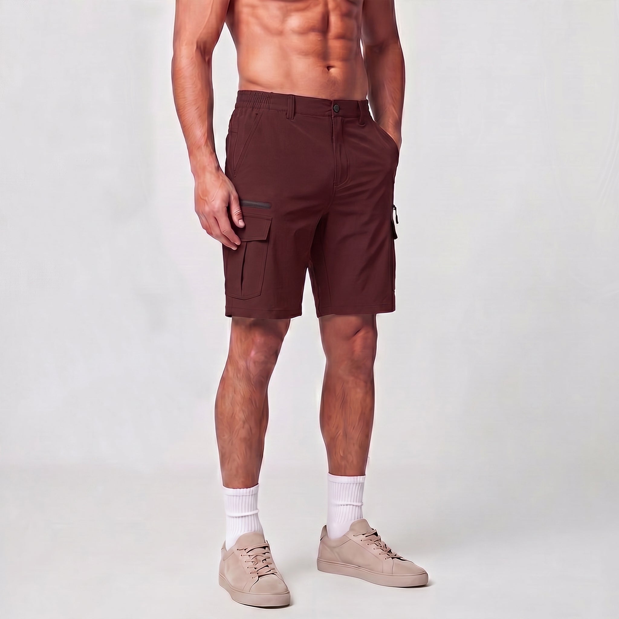 Men 9 Inch Hiking Cargo Shorts - Water Resistant 7 Pocket Stretch Tactical Shorts Wine Red by MAGCOMSEN