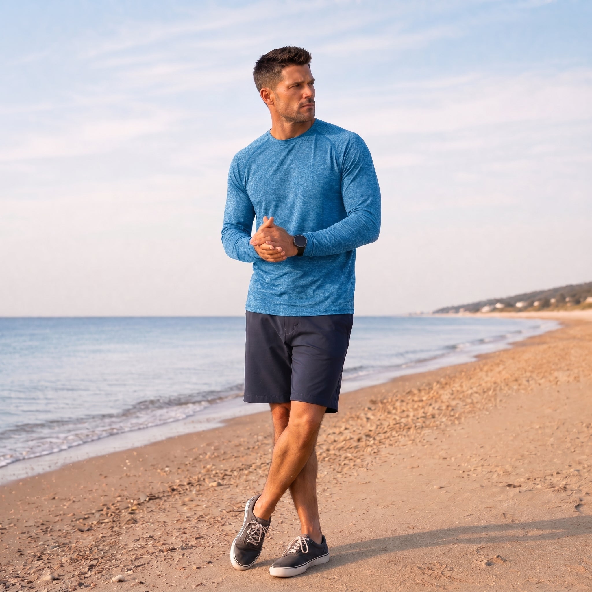 Men UPF 50 Plus Sun Protection Shirt - Quick Dry Cooling Long Sleeve Raglan Tee Sea Blue by MAGCOMSEN