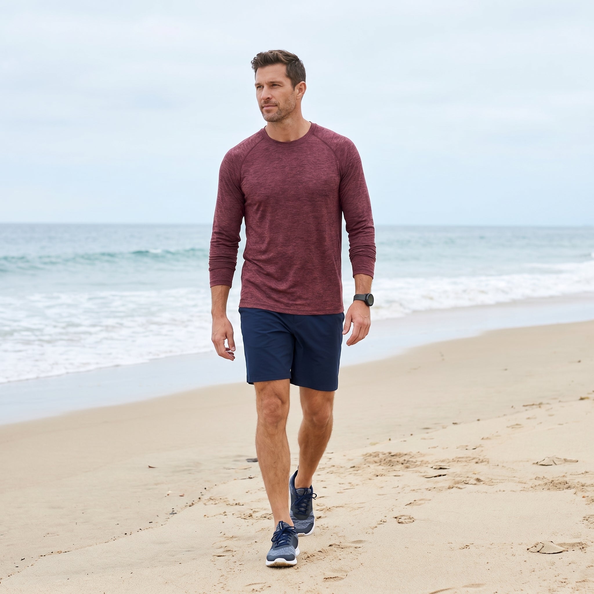 Men UPF 50 Plus Sun Protection Shirt - Quick Dry Cooling Long Sleeve Raglan Tee Wine by MAGCOMSEN