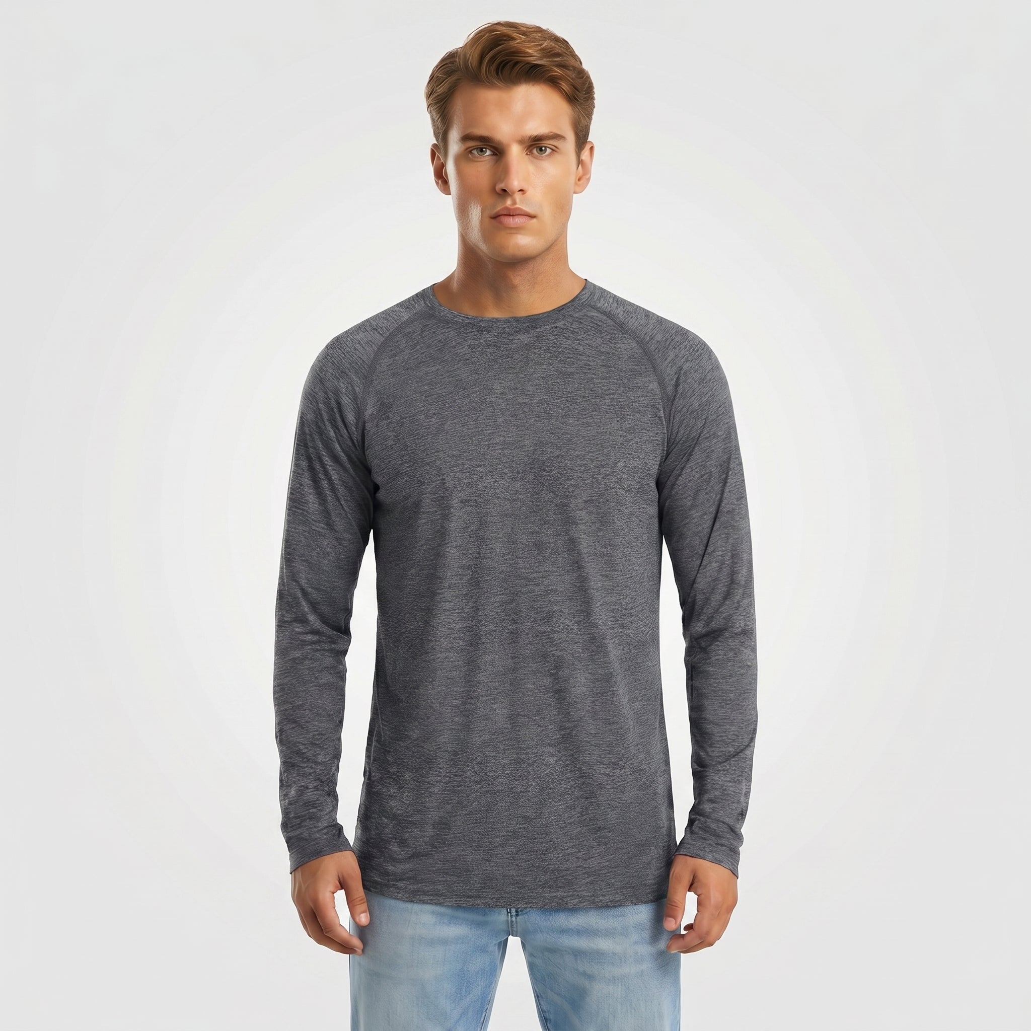 Men UPF 50 Plus Sun Protection Shirt - Quick Dry Cooling Long Sleeve Raglan Tee Dark Grey by MAGCOMSEN