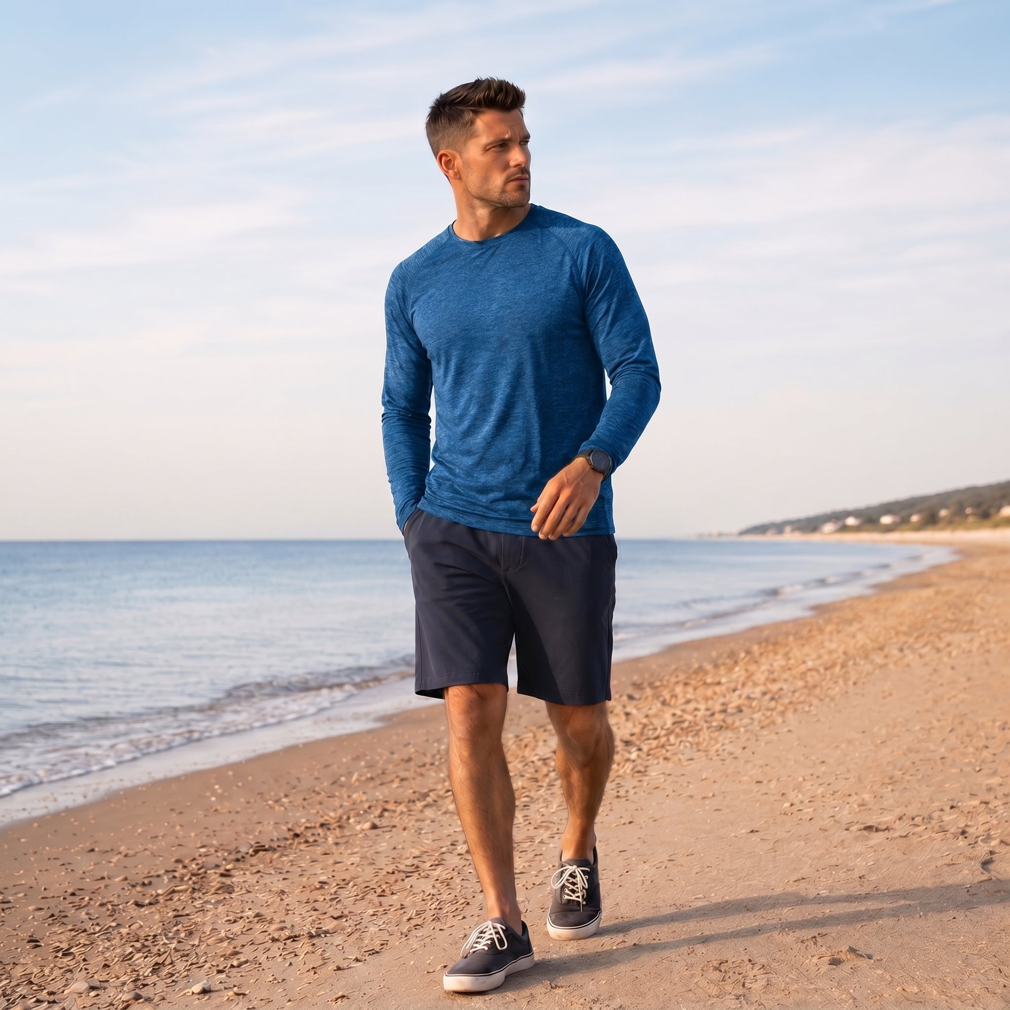 Men UPF 50 Plus Sun Protection Shirt - Quick Dry Cooling Long Sleeve Raglan Tee Medium Blue by MAGCOMSEN